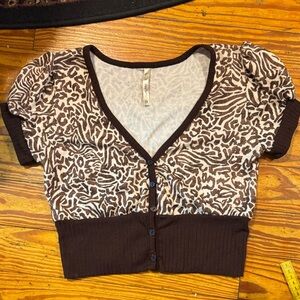 Papaya brown  Animal Print Cropped Cardigan large